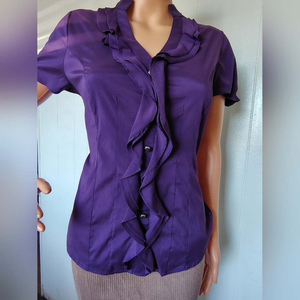 Express Purple Ruffle Blouse Size S - Picture 2 of 11